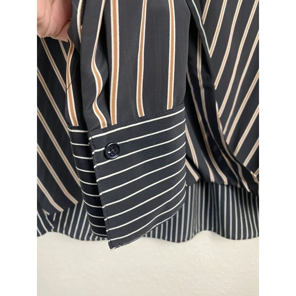 Bailey 44 Airy Faux Wrap Long Sleeve Blouse Top Womens size Medium Stripes Black